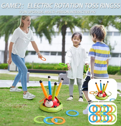 3 In 1 Musical Jump, Ring Toss Game, Stomps & Rocket Launcher for Kids