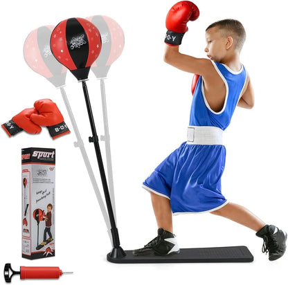 Kids Boxing Stand + Gloves & Pump With Height-Adjustable