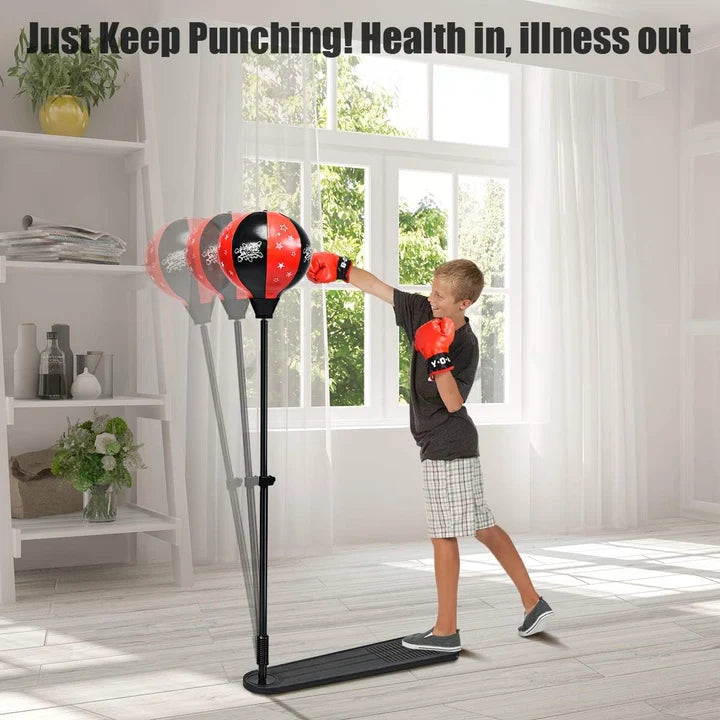 Kids Boxing Stand + Gloves & Pump With Height-Adjustable