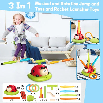 3 In 1 Musical Jump, Ring Toss Game, Stomps & Rocket Launcher for Kids
