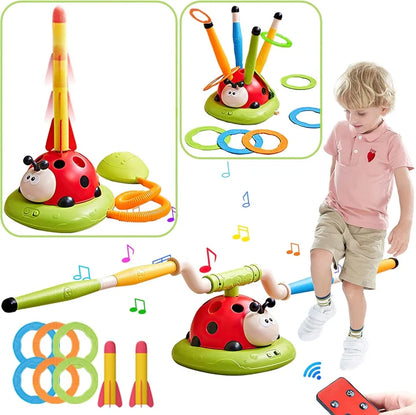 3 In 1 Musical Jump, Ring Toss Game, Stomps & Rocket Launcher for Kids
